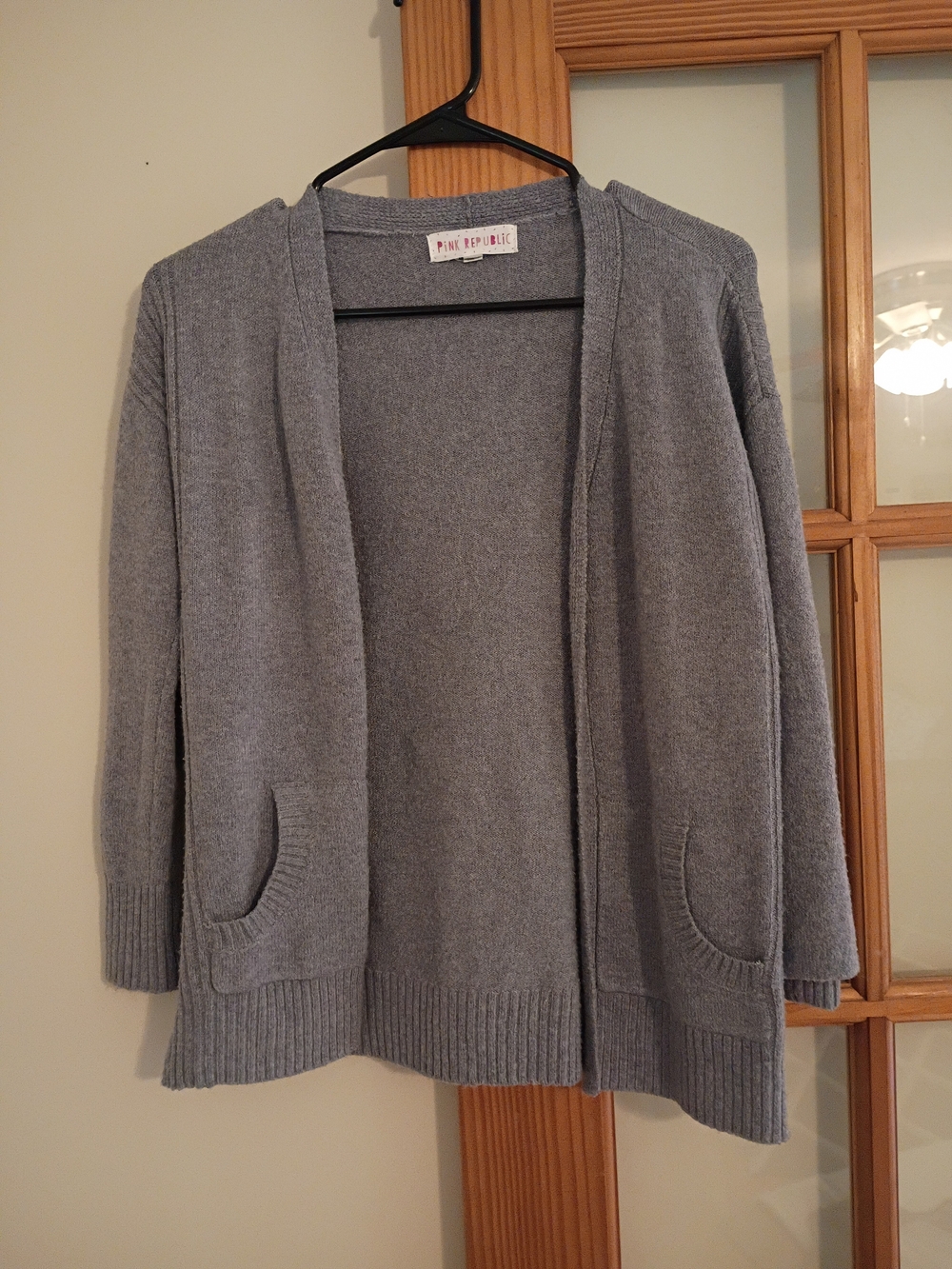 Pink Republic Gray Open-Front Pocket Cardigan